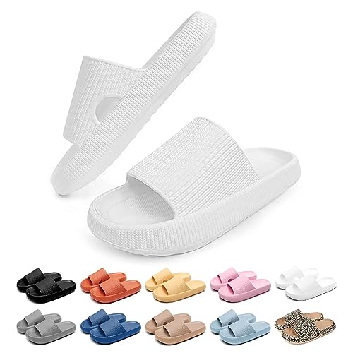 Merdoo Cozislides Original Damen Hausschuhe Herren Rutschfeste Schnell Trocknende Badelatschen Dicke Sohle Badeschlappen Weich Wolkenschuhe Leichte Cloud Slippers Cozy Slides Unisex Weiß 40-41EU von Merdoo