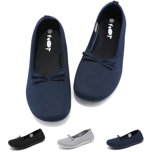 Merdoo Damen Ballerinas Slip On Knit Kleid Schuhe Ballerina Flache Schuhe Walking Flats Frauen Bequem Ballerinas Runde Zehe Barfuss Damenschuhe Ballettschuhe Elegant Frühling Sommer Blau 39EU von Merdoo