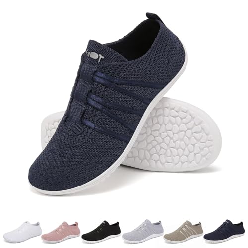 Merdoo Barfußschuhe Damen Herren Bequeme Barfuss Schuhe Damen Slip On Sneakers Weich Sportschuhe Leicht Turnschuhe rutschfest Laufschuhe Atmungsaktiv Barfussschuhe Walkingschuhe Dunkelblau 37EU von Merdoo