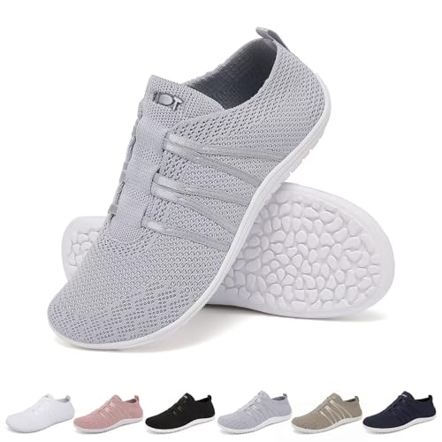 Merdoo Barfußschuhe Damen Herren Bequeme Barfuss Schuhe Damen Slip On Sneakers Weich Sportschuhe Leicht Turnschuhe rutschfest Laufschuhe Atmungsaktiv Barfussschuhe Walkingschuhe Unisex Grau 41EU von Merdoo