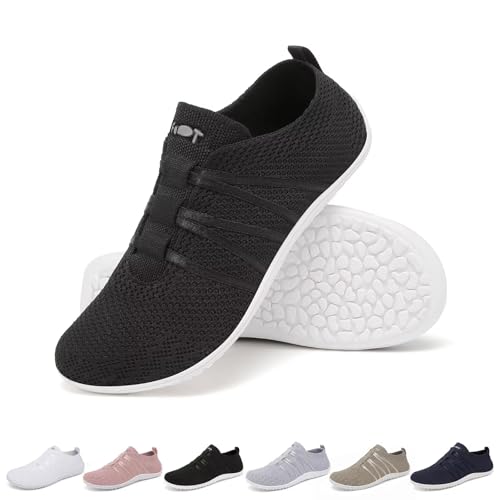 Merdoo Barfußschuhe Damen Herren Bequeme Barfuss Schuhe Damen Slip On Sneakers Weich Sportschuhe Leicht Turnschuhe rutschfest Laufschuhe Atmungsaktiv Barfussschuhe Walkingschuhe Unisex Schwarz 43EU von Merdoo