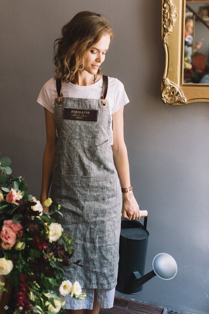 Leinen Gartenschürze Personalisiertes Floristen Geschenk, Leder Schürze Leinen Gartenschürze Personalisiertes Floristen Geschenk, Leder Schürze von MerifaLeather