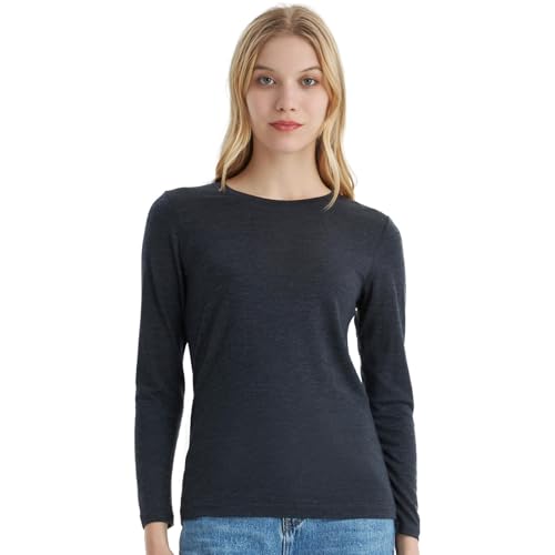 Merino Protect 100% Merino Shirt Damen Geruchsbekämpfung Weich Langarmshirt Temperaturregulierendes Atmungsaktiv Funktionsunterwäsche Für Wandern Ski(Anthrazit,X-Small) von Merino Protect