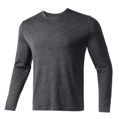 Merino Protect 100% Merino Unterwäsche Herren Temperaturregulierendes Langarmshirt Geruchsbekämpfung Durchlässigkeit funktionsshirt Für Wanderungen Camping(Dunkelgrau,Klein) von Merino Protect