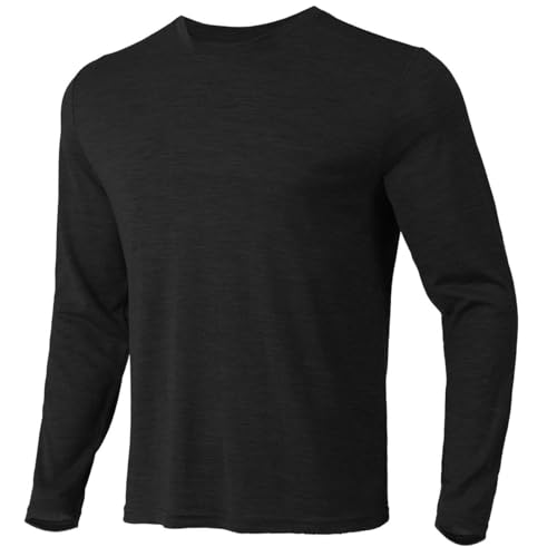 Merino Protect 100% Merino Unterwäsche Herren Weich Temperaturregulierendes Langarmshirt Durchlässigkeit Funktionsshirt Für Wanderungen Camping(Schwarz,Klein) von Merino Protect