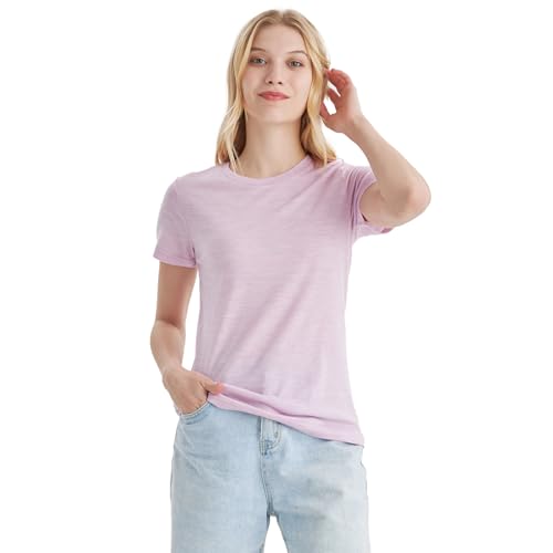 Merino Protect 100% Merino Wolle Shirt Damen Kurzarm Rundhals Wolle Unterhemd Geruchsresistenz Funktionsunterwäsche Reisen Wandern Merinowolle Unterwäsche von Merino Protect