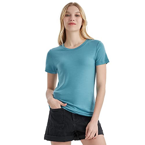 Merino Protect 100% Merino Wolle Shirt Damen Kurzarm Rundhals Wolle Unterhemd Geruchsresistenz Funktionsunterwäsche Reisen Wandern Merinowolle Unterwäsche von Merino Protect