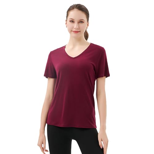 Merino Protect 100% Merino Wolle V-Ausschnitt Shirt Damen Kurzarm Wolle Unterhemd Geruchsresistenz Funktionsunterwäsche Reisen Wandern Merinowolle Unterwäsche von Merino Protect