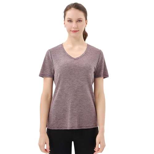 Merino Protect 100% Merino Wolle V-Ausschnitt Shirt Damen Kurzarm Wolle Unterhemd Geruchsresistenz Funktionsunterwäsche Reisen Wandern Merinowolle Unterwäsche von Merino Protect