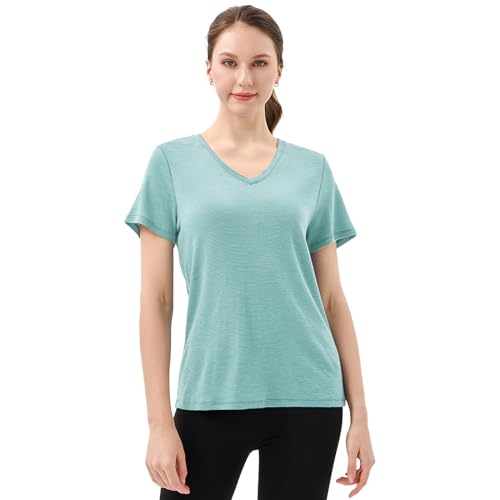 Merino Protect 100% Merino Wolle V-Ausschnitt Shirt Damen Kurzarm Wolle Unterhemd Geruchsresistenz Funktionsunterwäsche Reisen Wandern Merinowolle Unterwäsche von Merino Protect
