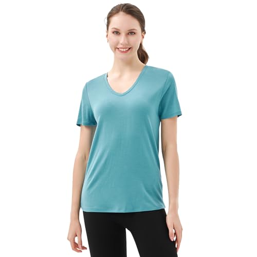 Merino Protect 100% Merino Wolle V-Ausschnitt Shirt Damen Kurzarm Wolle Unterhemd Geruchsresistenz Funktionsunterwäsche Reisen Wandern Merinowolle Unterwäsche von Merino Protect