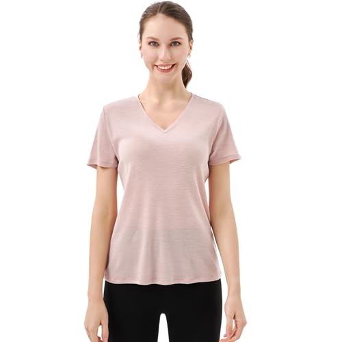 Merino Protect 100% Merino Wolle V-Ausschnitt Shirt Damen Kurzarm Wolle Unterhemd Geruchsresistenz Funktionsunterwäsche Reisen Wandern Merinowolle Unterwäsche von Merino Protect