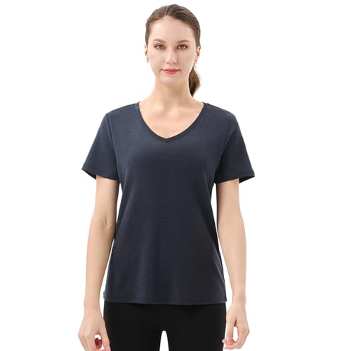 Merino Protect 100% Merino Wolle V-Ausschnitt Shirt Damen Kurzarm Wolle Unterhemd Geruchsresistenz Funktionsunterwäsche Reisen Wandern Merinowolle Unterwäsche von Merino Protect