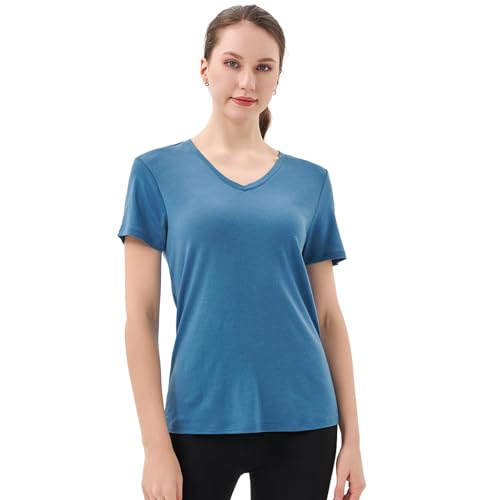 Merino Protect 100% Merino Wolle V-Ausschnitt Shirt Damen Kurzarm Wolle Unterhemd Geruchsresistenz Funktionsunterwäsche Reisen Wandern Merinowolle Unterwäsche von Merino Protect