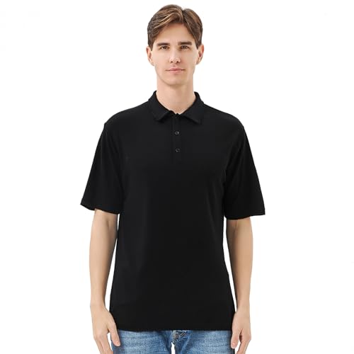 Merino Protect Merino Poloshirt Herren Geruchsabweisendes T-Shirt (M,Schwarz) von Merino Protect