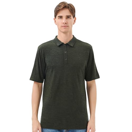 Merino Protect Merino Poloshirt Herren Geruchsabweisendes T-Shirt (XXL,Armeegrün) von Merino Protect