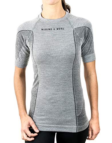 Merino & More Merino Shirt Damen - Premium Funktionsunterwäsche aus hochwertiger Merinowolle - Sport - Funktionsshirt - Kurzarm hellgrau Gr. S von Merino & More