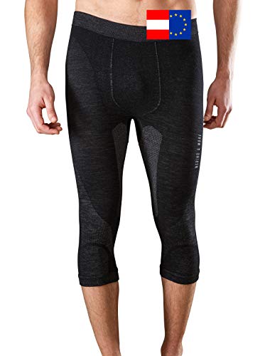 Merino & More Merino Unterhose Herren - Funktionsunterwäsche Merinowolle - Premium Funktions Skiunterhose 3/4 lang - schwarz-grau Gr. L von Merino & More