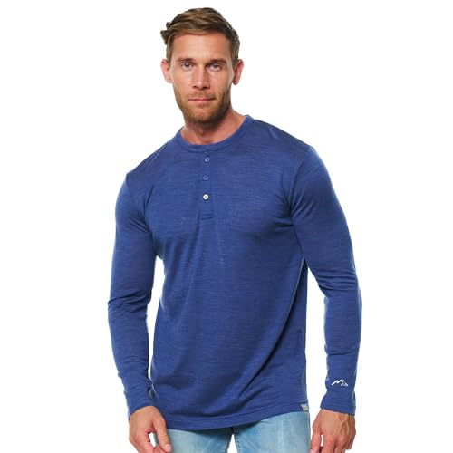 100% Merino Shirt Herren Langarm - Langarmshirt mit Knopfleiste, Henley Shirt Herren Langarm, Merino Unterwäsche (XX-Large, 170 Grey Blue Henley) von Merino.tech