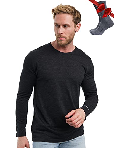 100% Merino Unterwäsche Herren - Merino Langarmshirt Herren Atmungsaktiv Und Feuchtigkeitsableitend + Wollsocken (165 Charcoal Grey, Large) von Merino.tech