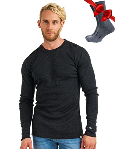 100% Merino Unterwäsche Herren - Merino Langarmshirt Herren Atmungsaktiv Und Feuchtigkeitsableitend + Wollsocken (320 Charcoal Grey, XXX-Large) von Merino.tech