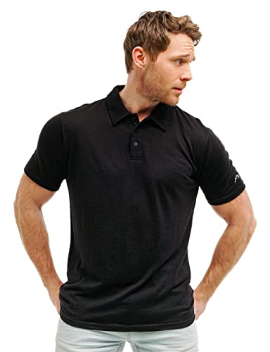 Merino Poloshirt Herren - Outdoor Atmungsaktiv Merino Shirt Herren Kurzarm (XXX-Large, Black Polo) von Merino.tech