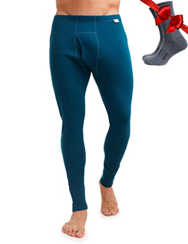 Merino Unterwäsche Herren - Lange Unterhosen Herren Merino Thermounterwäsche + Wollsocken(X-Large, 250 Deep Teal) von Merino.tech