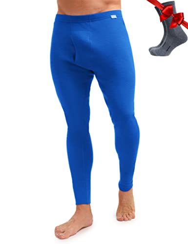 Merino Unterwäsche Herren - Lange Unterhosen Herren Merino Thermounterwäsche + Wollsocken(XX-Large, 250 Cobalt Blue) von Merino.tech