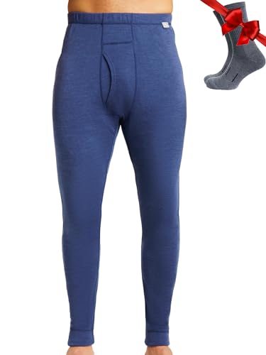 Merino Unterwäsche Herren - Lange Unterhosen Herren Merino Thermounterwäsche + Wollsocken (X-Large, Windsor Blue 250) von Merino.tech