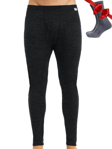 Merino Unterwäsche Herren - Lange Unterhosen Herren Merino Thermounterwäsche + Wollsocken (XXX-Large, 165 Charcoal Grey) von Merino.tech