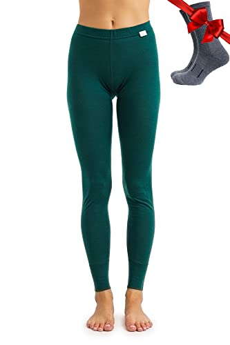 Merino Wolle Thermounterwäsche Damen - Merino Unterhose Damen Merino Leggings Leichte + Wollsocken (Large, 165 Forest Green) von Merino.tech