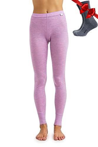 Merino Wolle Thermounterwäsche Damen - Merino Unterhose Damen Merino Leggings Leichte + Wollsocken (Large, 165 Heather Lilac) von Merino.tech