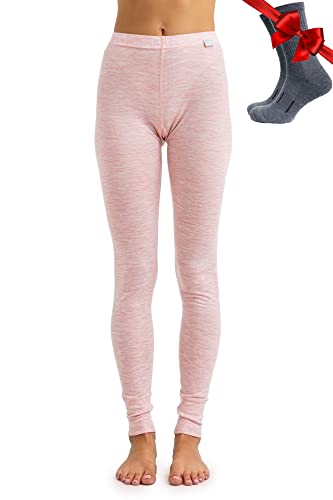 Merino Wolle Thermounterwäsche Damen - Merino Unterhose Damen Merino Leggings Leichte + Wollsocken (Large, 165 Pink Heather) von Merino.tech