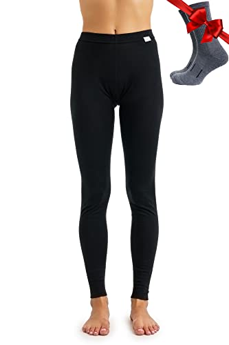 Merino Wolle Thermounterwäsche Damen - Merino Unterhose Damen Merino Leggings Leichte + Wollsocken (Small, 165 Black) von Merino.tech