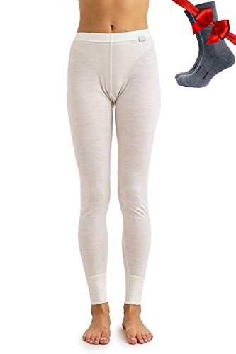 Merino Wolle Thermounterwäsche Damen - Merino Unterhose Damen Merino Leggings Leichte + Wollsocken (X-Large, 165 Snow White) von Merino.tech