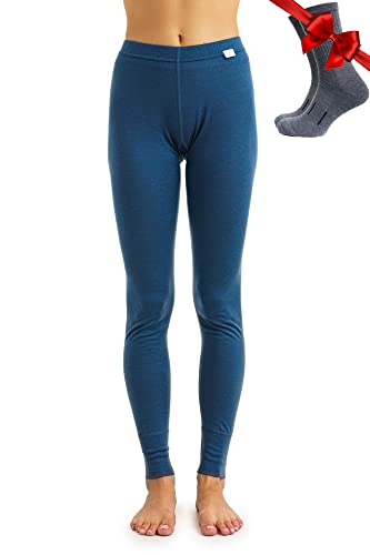 Merino Wolle Thermounterwäsche Damen - Merino Unterhose Damen Merino Leggings Leichte + Wollsocken (XX-Large, 165 Denim Blue) von Merino.tech