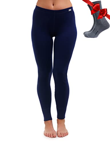 Merino Wolle Thermounterwäsche Damen - Merino Unterhose Damen Merino Leggings Mittelgewicht + Wollsocken(Large, 250 Navy) von Merino.tech