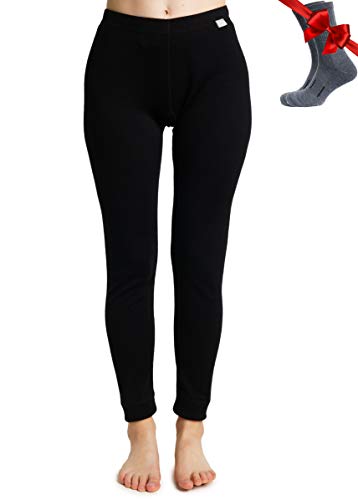 Merino Wolle Thermounterwäsche Damen - Merino Unterhose Damen Merino Leggings Mittelgewicht + Wollsocken(Medium, Black) von Merino.tech