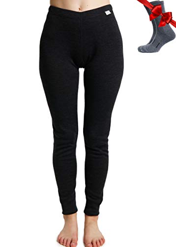 Merino Wolle Thermounterwäsche Damen - Merino Unterhose Damen Merino Leggings Mittelgewicht + Wollsocken(Medium, Charcoal Grey 250) von Merino.tech