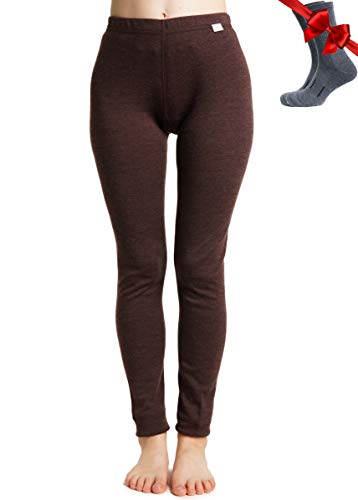 Merino Wolle Thermounterwäsche Damen - Merino Unterhose Damen Merino Leggings Mittelgewicht + Wollsocken(Medium, Chocolate 250) von Merino.tech