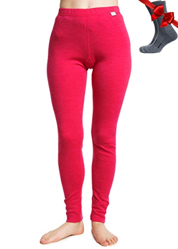 Merino Wolle Thermounterwäsche Damen - Merino Unterhose Damen Merino Leggings Mittelgewicht + Wollsocken(Medium, Magenta 250) von Merino.tech