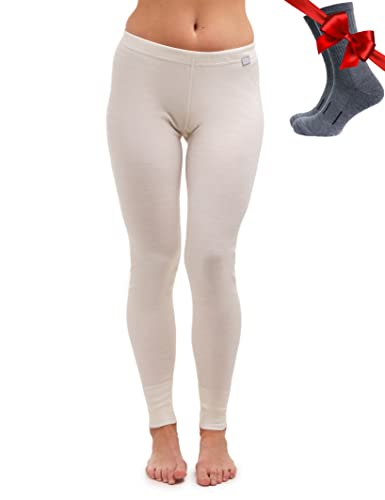 Merino Wolle Thermounterwäsche Damen - Merino Unterhose Damen Merino Leggings Mittelgewicht + Wollsocken(Small, 250 Natural Merinos) von Merino.tech