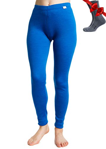 Merino Wolle Thermounterwäsche Damen - Merino Unterhose Damen Merino Leggings Mittelgewicht + Wollsocken(Small, Cobalt Blue 250) von Merino.tech