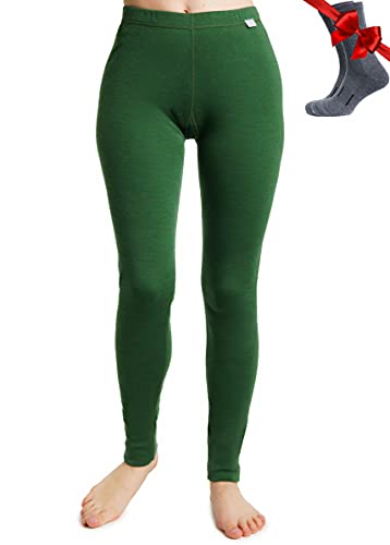 Merino Wolle Thermounterwäsche Damen - Merino Unterhose Damen Merino Leggings Mittelgewicht + Wollsocken(Small, Olive 250) von Merino.tech