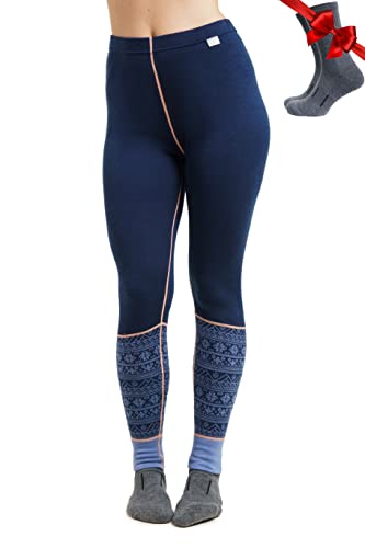 Merino Wolle Thermounterwäsche Damen - Merino Unterhose Damen Merino Leggings Mittelgewicht + Wollsocken(X-Small, 250 Nordic Tale Berry) von Merino.tech