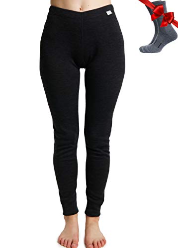 Merinowolle Thermounterwäsche Damen - Merino Unterhose Damen Merino Leggings + Wollsocken (XX-Large, Charcoal Grey 250) von Merino.tech