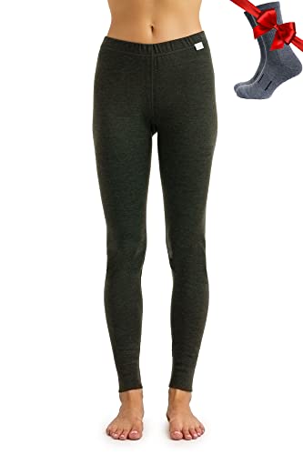 Merino Wolle Thermounterwäsche Damen - Merino Unterhose Damen Merino Leggings Schwergewicht + Wollsocken(Large, 320 Army Green) von Merino.tech