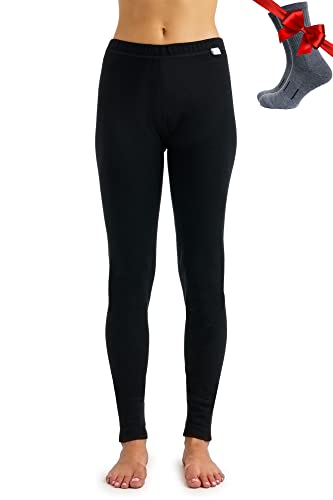 Merino Wolle Thermounterwäsche Damen - Merino Unterhose Damen Merino Leggings Schwergewicht + Wollsocken(Large, 320 Black) von Merino.tech