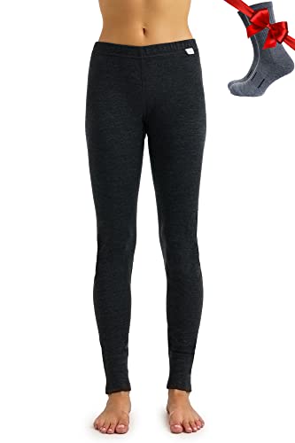 Merino Wolle Thermounterwäsche Damen - Merino Unterhose Damen Merino Leggings Schwergewicht + Wollsocken(Large, 320 Charcoal Grey) von Merino.tech