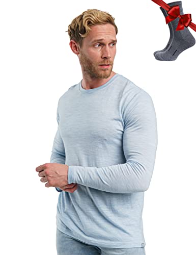 100% Merino Unterwäsche Herren - Merino Langarmshirt Herren Atmungsaktiv Und Feuchtigkeitsableitend Leichte + Wollsocken(X-Large, 165 Arctic) von Merino.tech